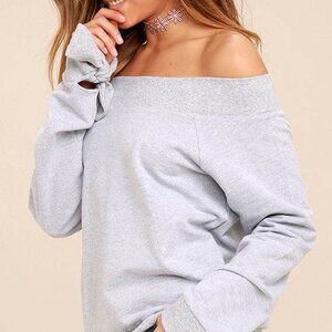 Lulus Dancing For My Life Heather Grey Off-the-shoulder Sweatshirt - Size Small